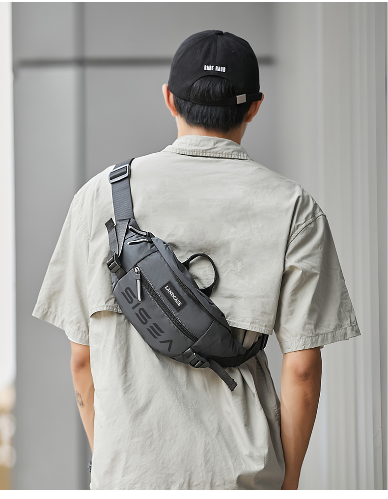 新款男士腰包夏季多功能小型运动斜跨手机胸包潮牌时尚单肩斜挎包灰色