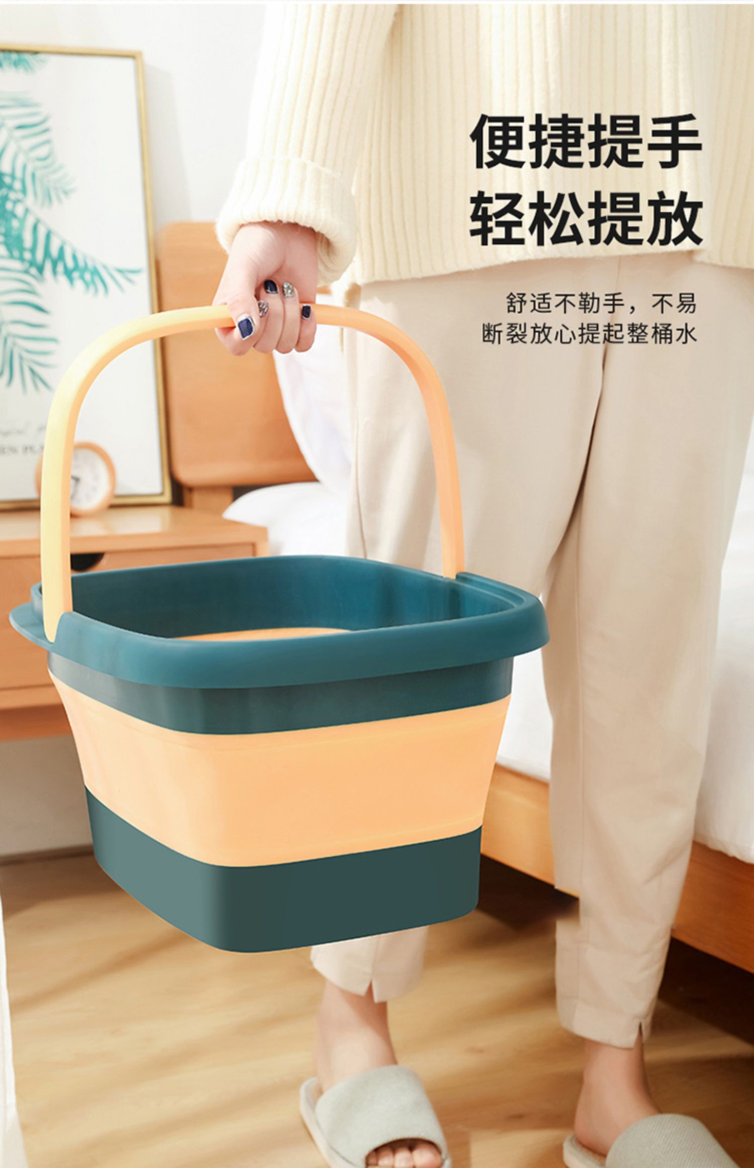 折叠泡脚桶塑料泡脚盆家用过小腿膝盖高深养生足浴熏蒸神器wt绿色