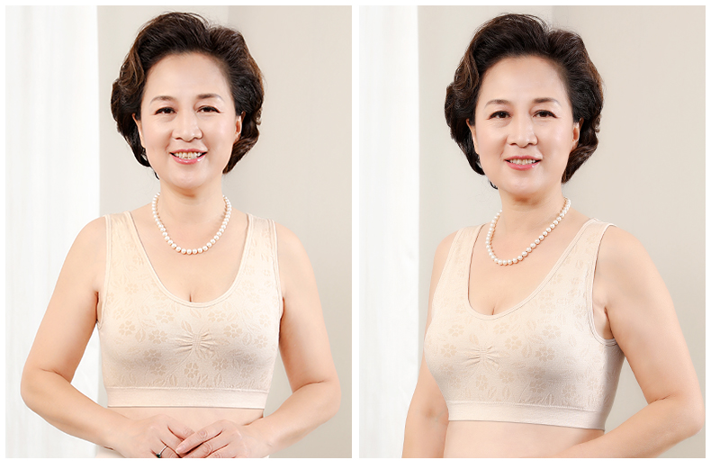 妈妈内衣背心式文胸中老年人运动美背女士纯棉无钢圈胸罩大码薄款肤色