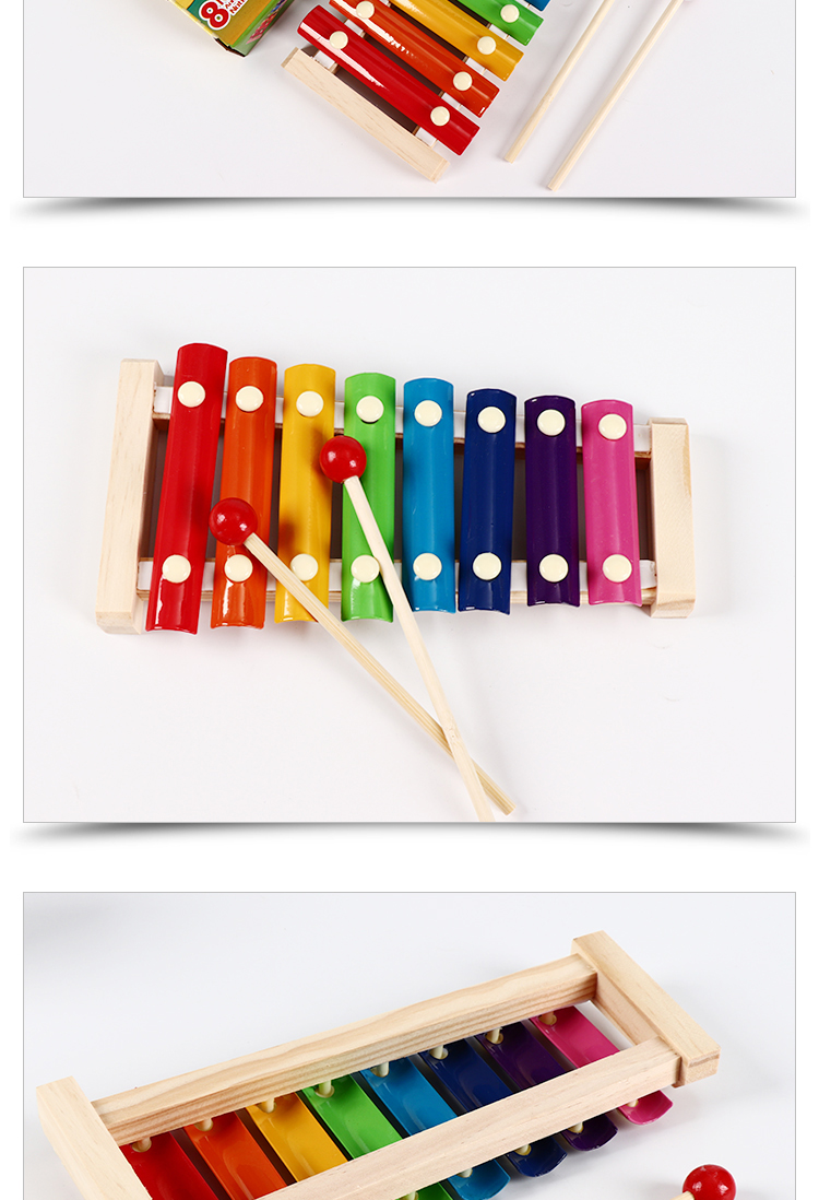 轩弘木制八音手敲琴小木琴男孩女孩宝宝木质音乐乐器儿童玩具 彩盒装