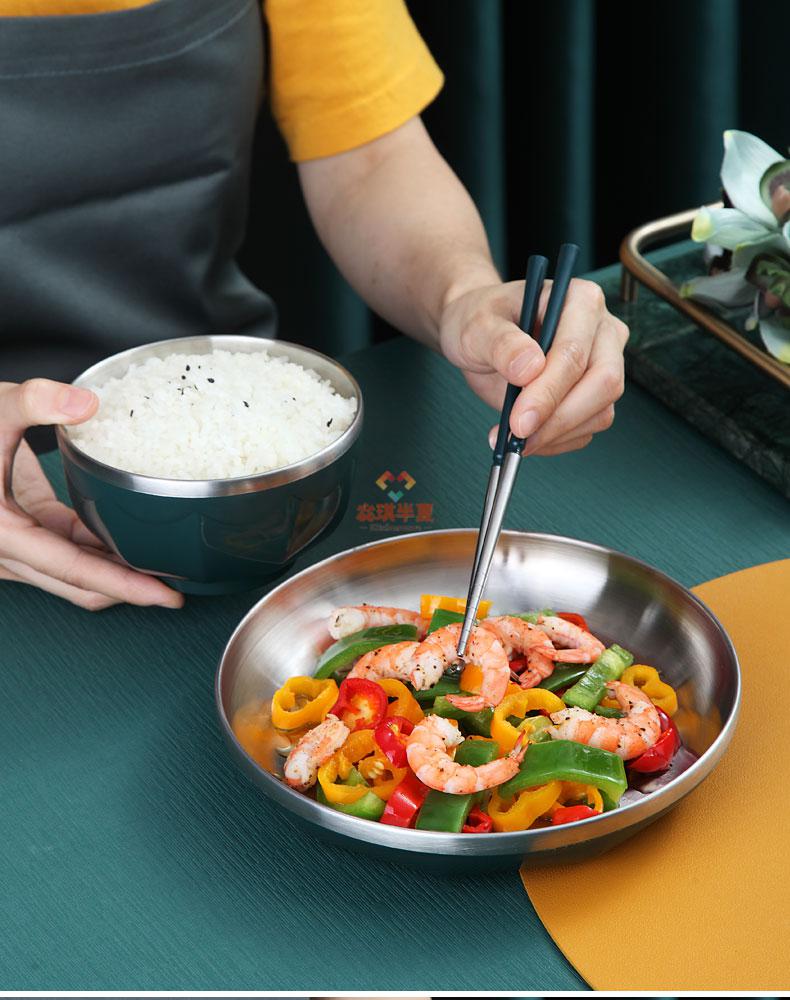 不锈钢碗筷304不锈钢碗碟套装2人情侣家用餐具一人食吃饭碗筷单人一套