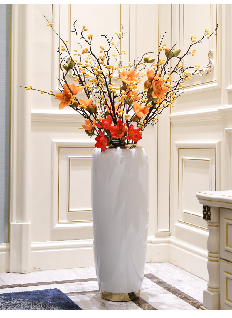可狄北欧轻奢陶瓷落地花瓶摆件客厅仿真花插花玄关卧室家居摆设装饰品