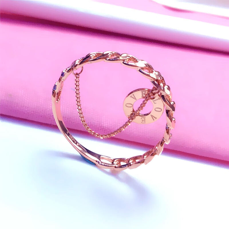 欧凯伦 纯俄罗斯585女士紫金字母戒指时尚百搭彩金指环女友 女士18号