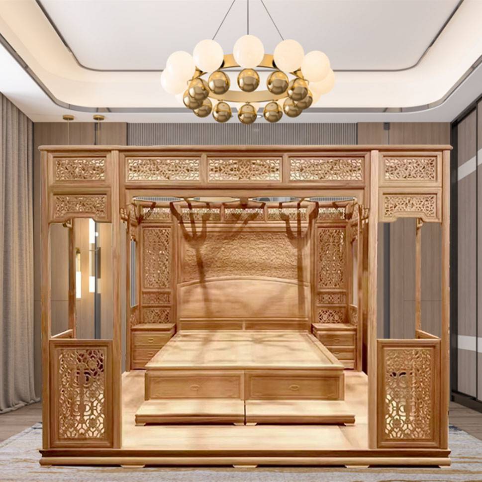 架子床新中式 仿古千工架子床实木宫廷踏步床月洞拔步床双人婚床定制