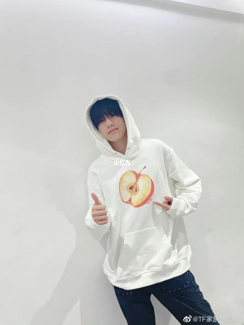范哲爵tf家族张泽禹同款衣服原创苹果数码印花连帽卫衣女秋冬季宽松