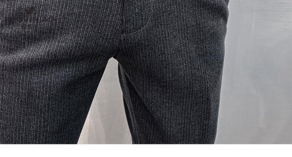 富贵鸟男士罗马布裤子韩版常规长裤修身小脚秋冬款条纹西装裤 米色 31