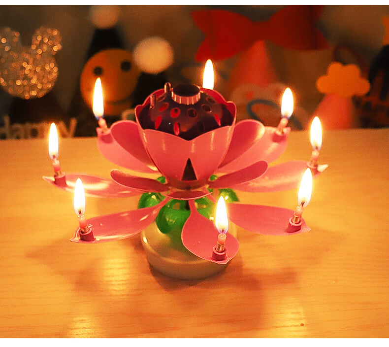 生日蜡烛莲花蛋糕网红儿童创意荷花唱歌音乐惊喜会开花的旋转蜡烛紫色