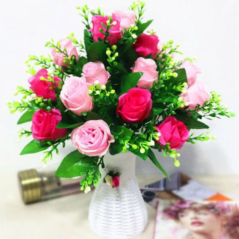 绢花仿真花摆件假花塑料花玫瑰花康乃馨餐桌卧室客厅酒柜装饰品摆件