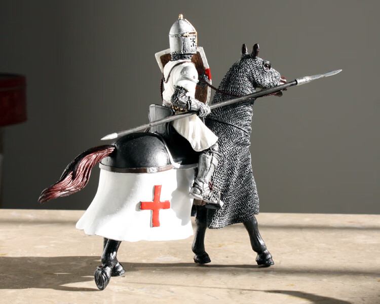 75寸兵人模型1:18古代十字军骑士之圣殿骑士团人马套装 罩袍圣殿枪