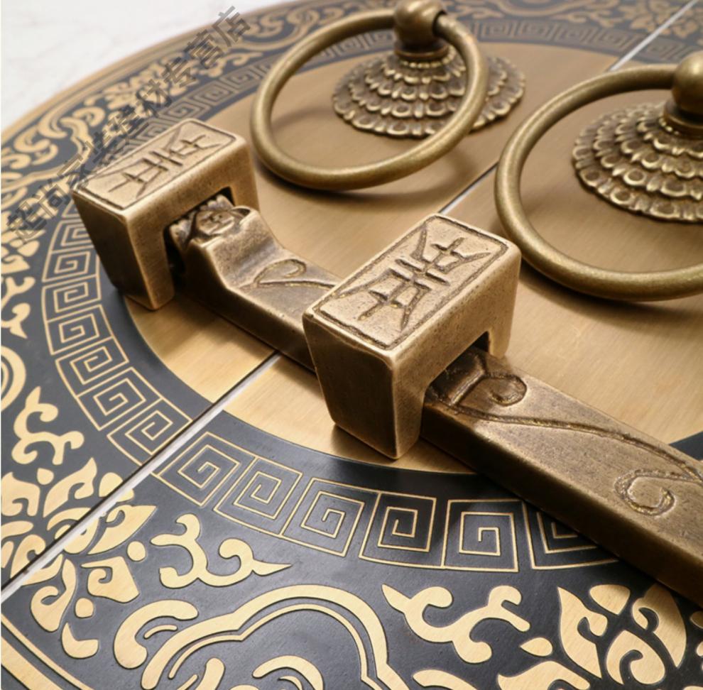 适用于仿古大门门栓纯铜拉手圆形黄铜门锁实木中式老式栓门环木门明