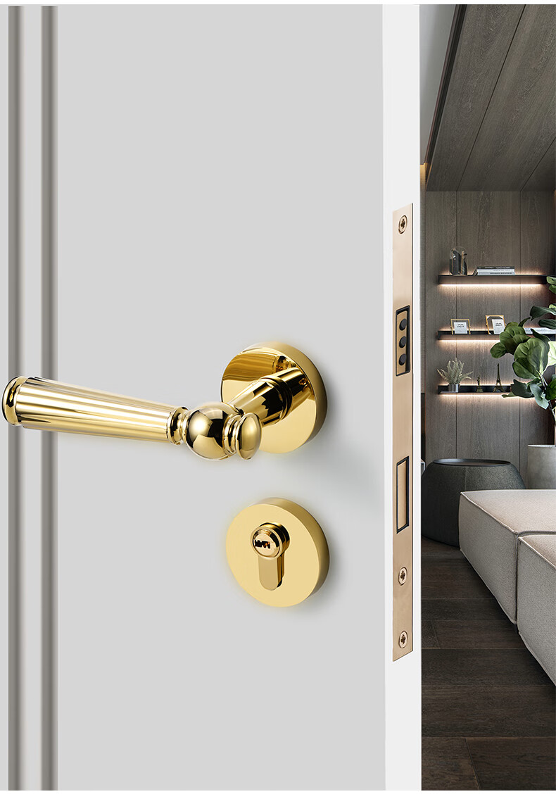 卧室分体磁吸静音门锁法式轻奢欧式房间木门锁金色家用门把手门锁 c款