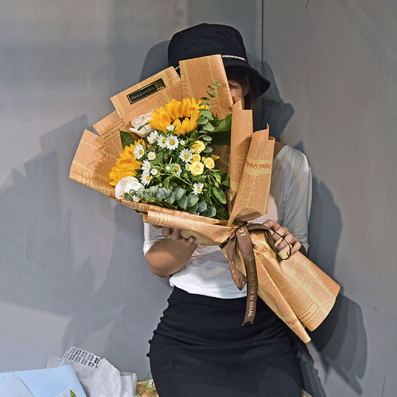 花束包装纸 英文复古报纸礼品花艺包花纸材料牛皮纸包书纸鲜花包装纸