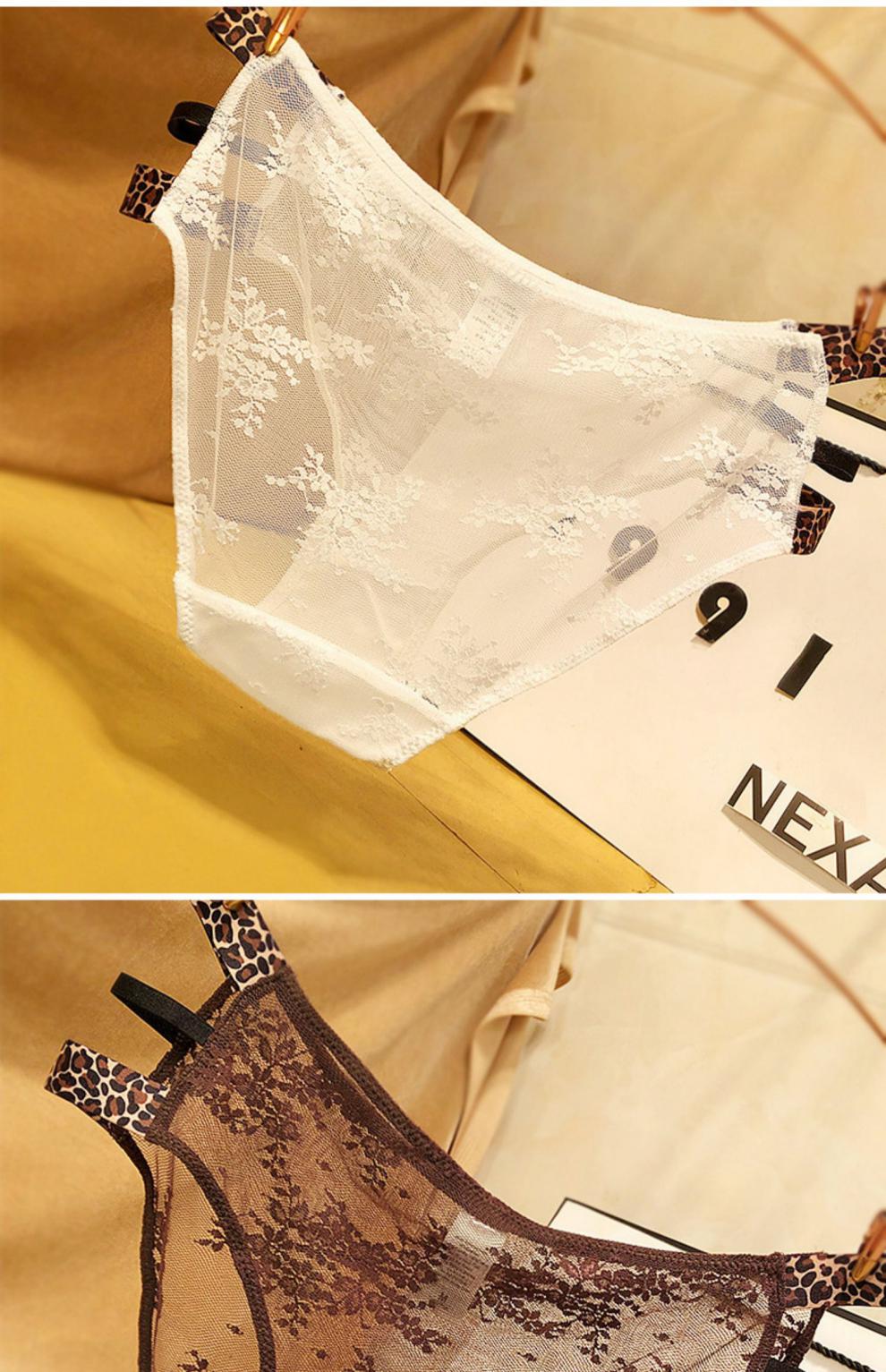 网将少妇内裤 提花蕾丝性感少女内裤豹纹腰边火辣薄款三角裤中低腰