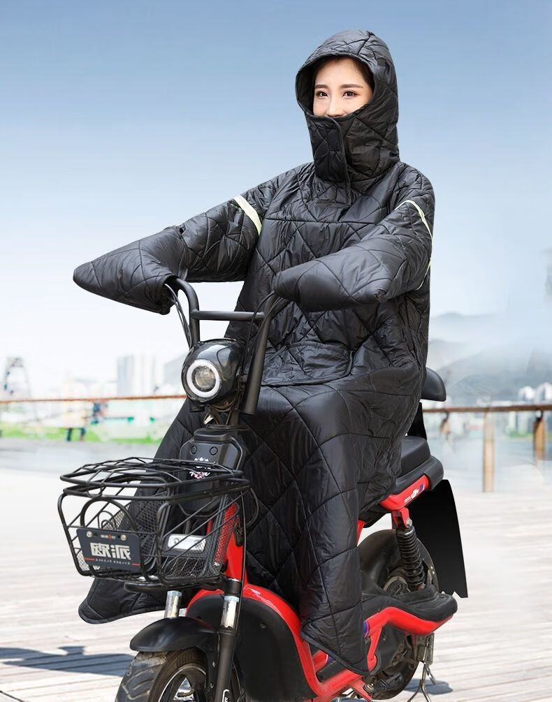 冬天防冻骑车衣保暖加厚防寒防水男女通用挡风衣连帽电动车防风衣黑色