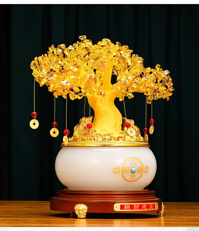 聚善缘水晶发财树招财摆件摇钱树聚宝盆送朋友乔迁新居礼品家居客厅