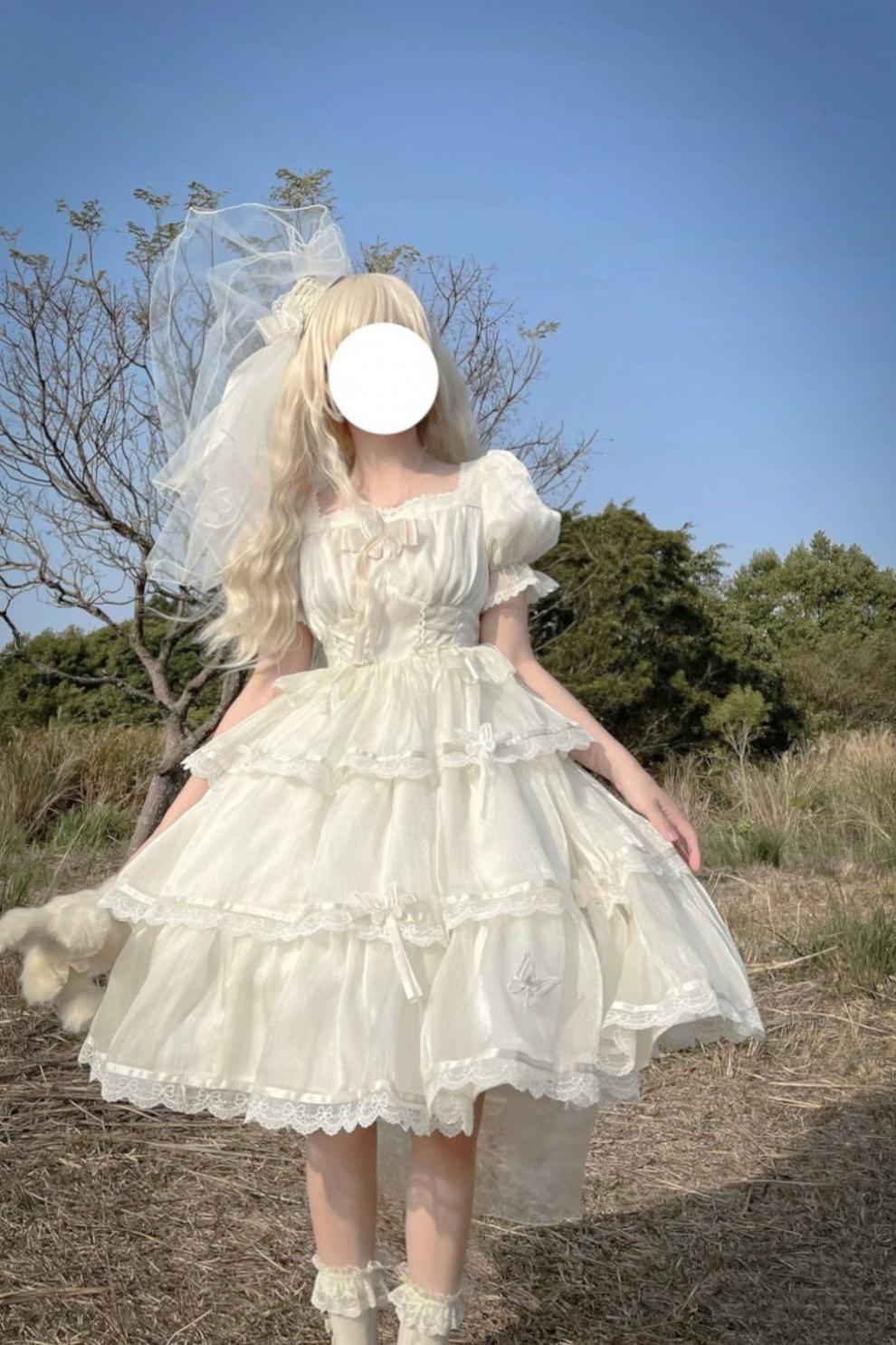 江逸小姐洛丽塔lolita连衣裙短袖op优雅花嫁泡泡袖三段式华丽夏季生成