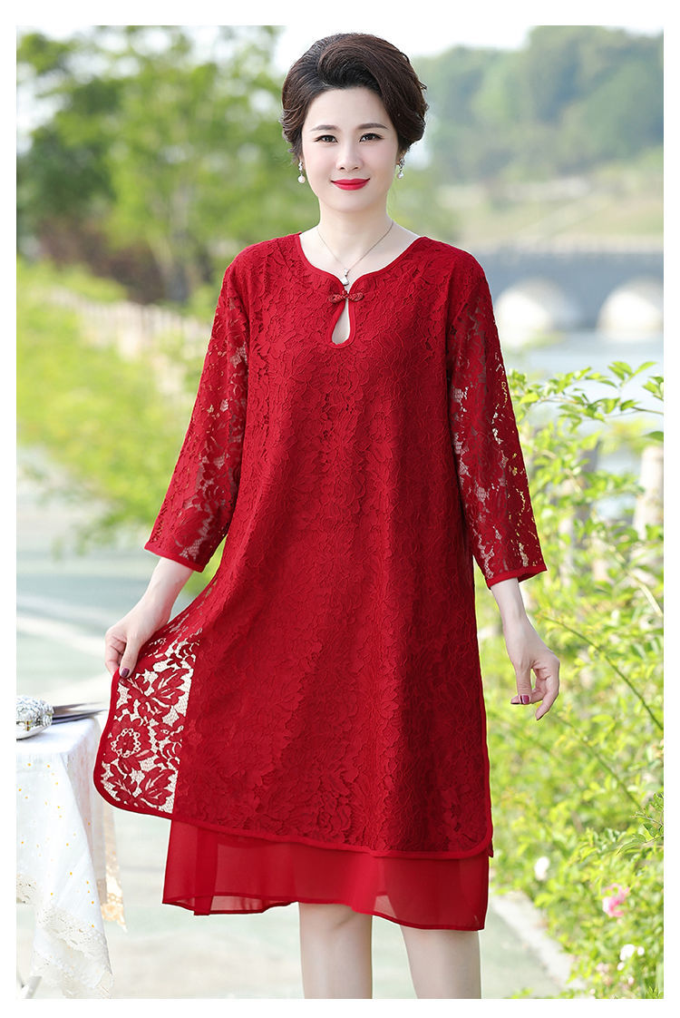 喜婆婆连衣裙夏天胖妈妈丈母娘婚宴时尚礼服参加婚礼穿的衣服女年轻装