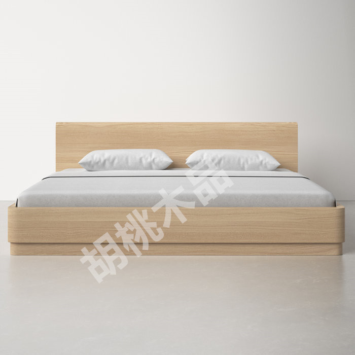 白象木实木床 北欧黑胡桃榻榻米落地实木床简约民宿主卧白橡木原木