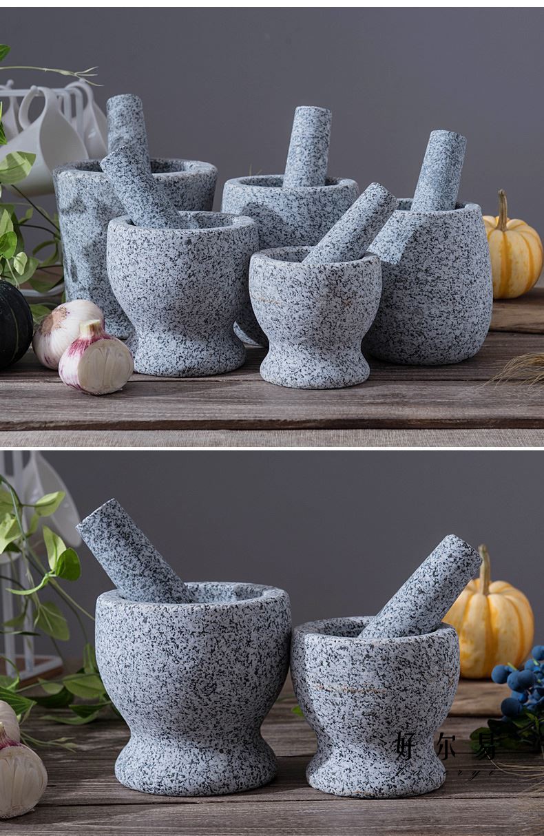 手动农村老石臼蒜缸子捣蒜器纯石头的家用石老式捣药罐蒜臼子 青石