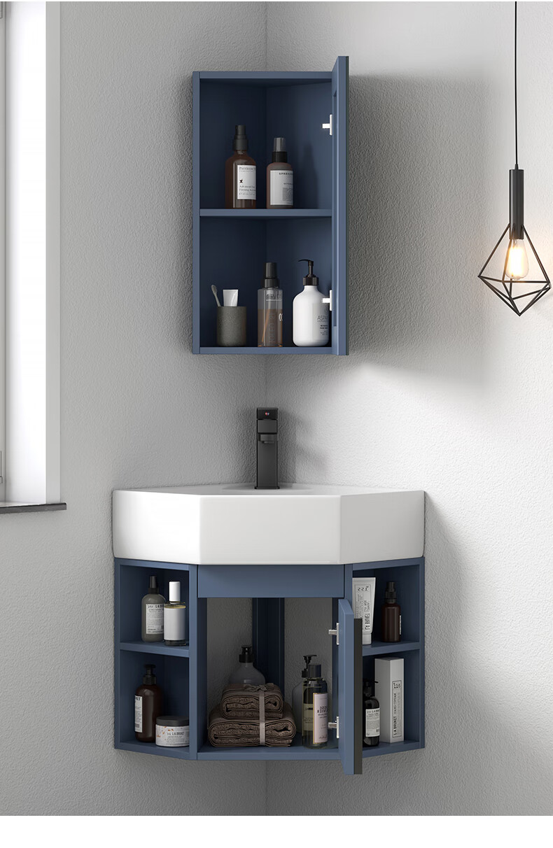 挂墙式三角形洗手盆陶瓷洗脸盆柜组合墙角转角洗漱台池阳台小户型大号