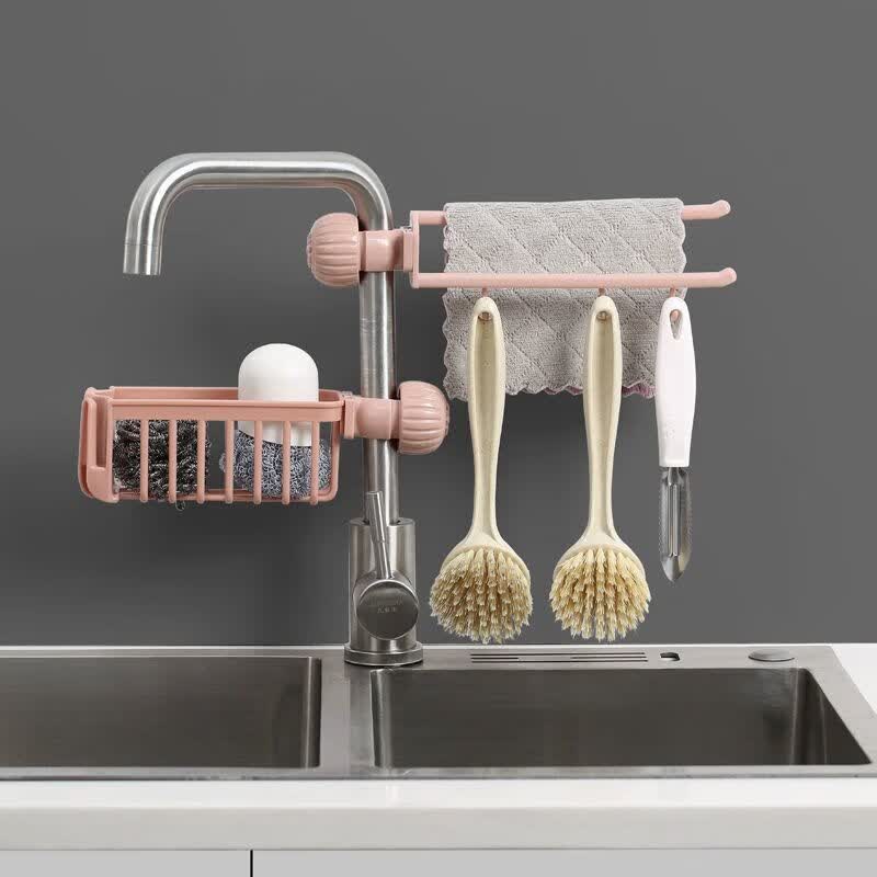 水龙头沥水置物架厨房用品免打孔收纳架可调节水槽浴室抹布沥水架灰色