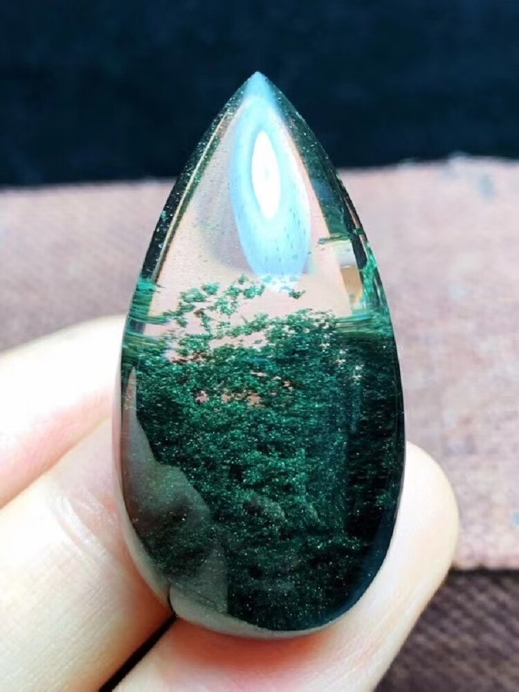 珍韵缘水晶巴西绿幽灵吊坠女款聚宝盆金字塔项链转运男藕色29绿幽灵圆