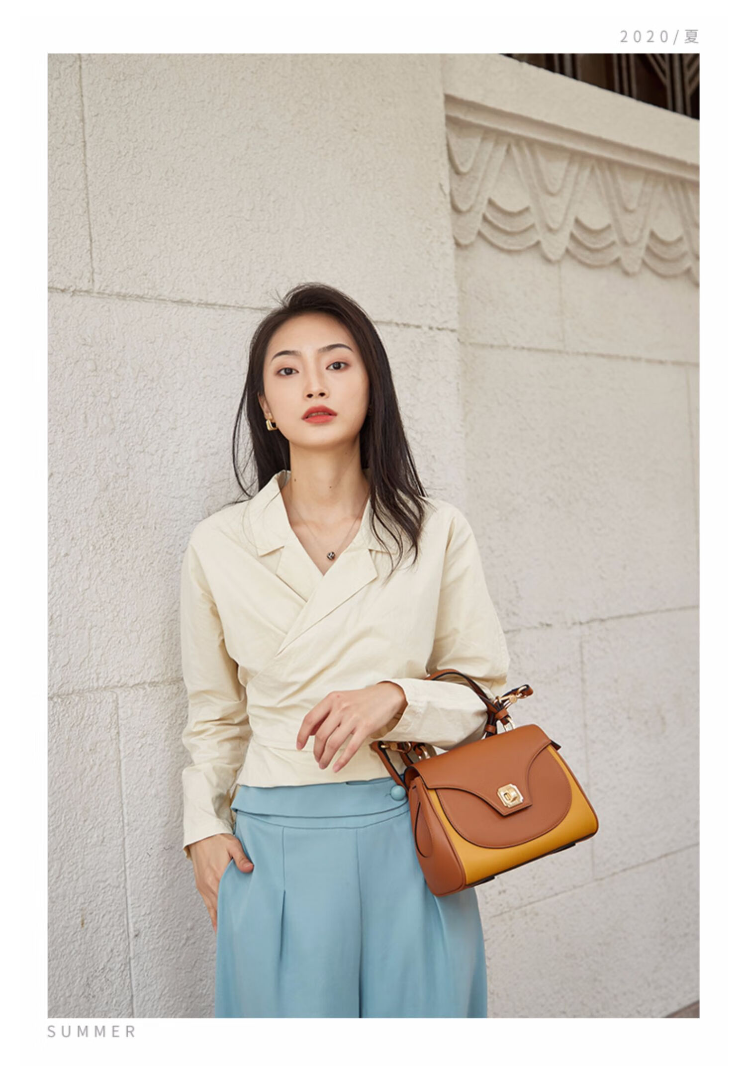 保价618半坡bampo真皮单肩手提包女新款原创小众商场同款头层牛皮质感