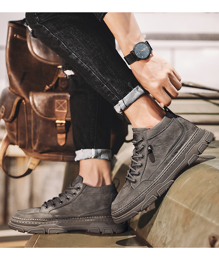 木林森2021秋冬季新款马丁高帮休闲时尚百搭潮鞋男士休闲马丁靴男
