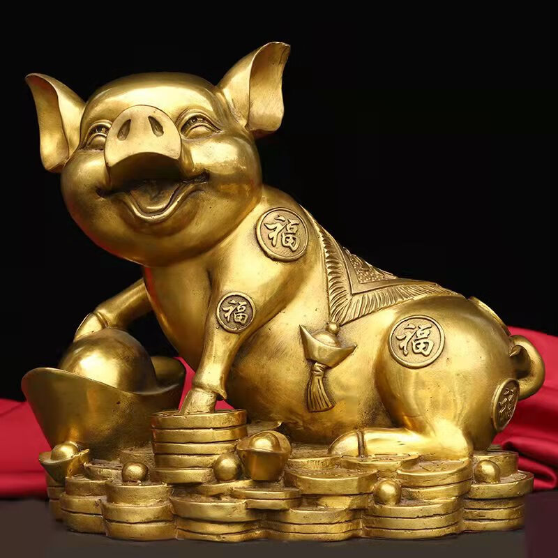 纯铜猪摆件存钱金猪可爱生肖猪吉祥金钱猪办公桌面客厅现代工艺品