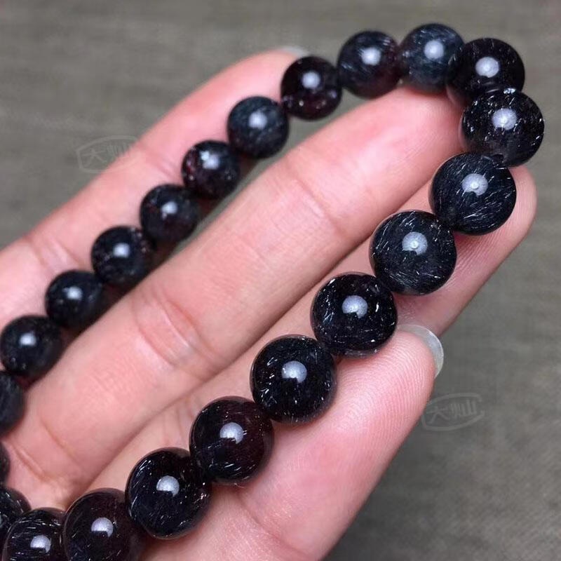 大灿 黑加仑超七三轮骨干手串送朋友天然黑发晶实用超七黑发晶手链