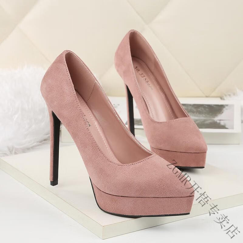 zgmr大码cd性感夜店伪娘反串情趣高跟鞋女欧美绒面防水台高跟鞋细跟单