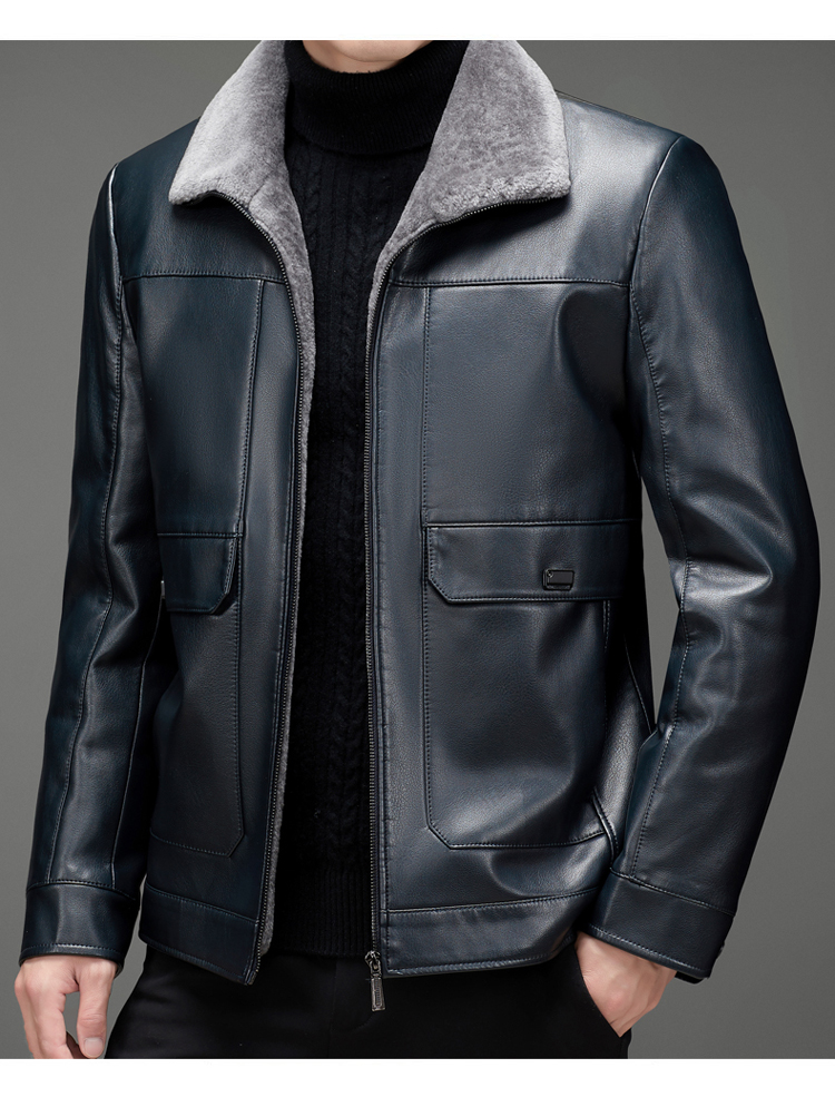 皮尔卡丹品牌高档男装真皮皮夹克男真皮皮衣男牛皮皮毛一体翻领冬季加