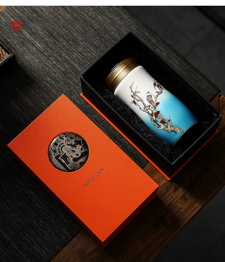 伯莎丹顿陶瓷保温杯景德镇水杯银内胆足银泡茶杯高端男女杯子礼品定制