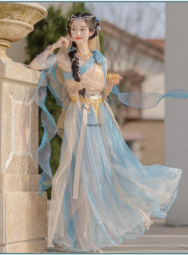 opeodly异域风情服装古装连衣裙珍缕茉莉公主汉元素改良汉服西域敦煌