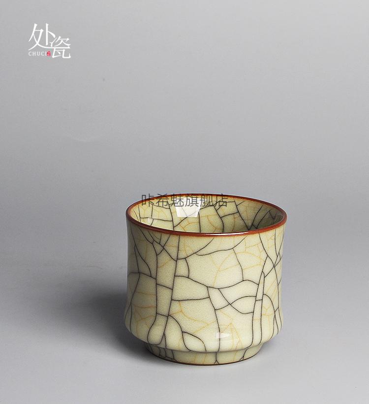 王文哥窑传世哥窑品茗杯王文大师手工杯冰裂纹直口杯龙泉窑青瓷主人杯