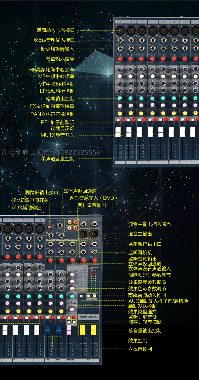 声艺efx8八路efx12十二路effx16十六路舞台带效果演出调音台efx8八路