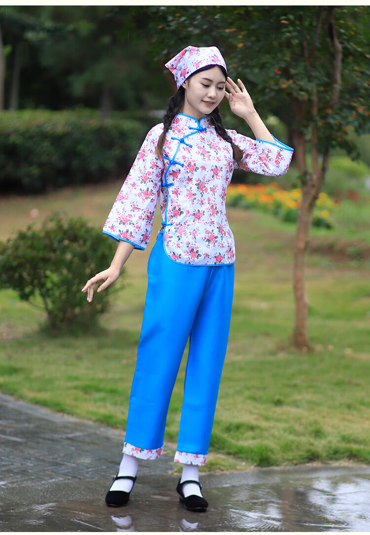庆嫂村姑碎花采茶服装客家女百姓农民古装乡村民族舞蹈演出衣服网红
