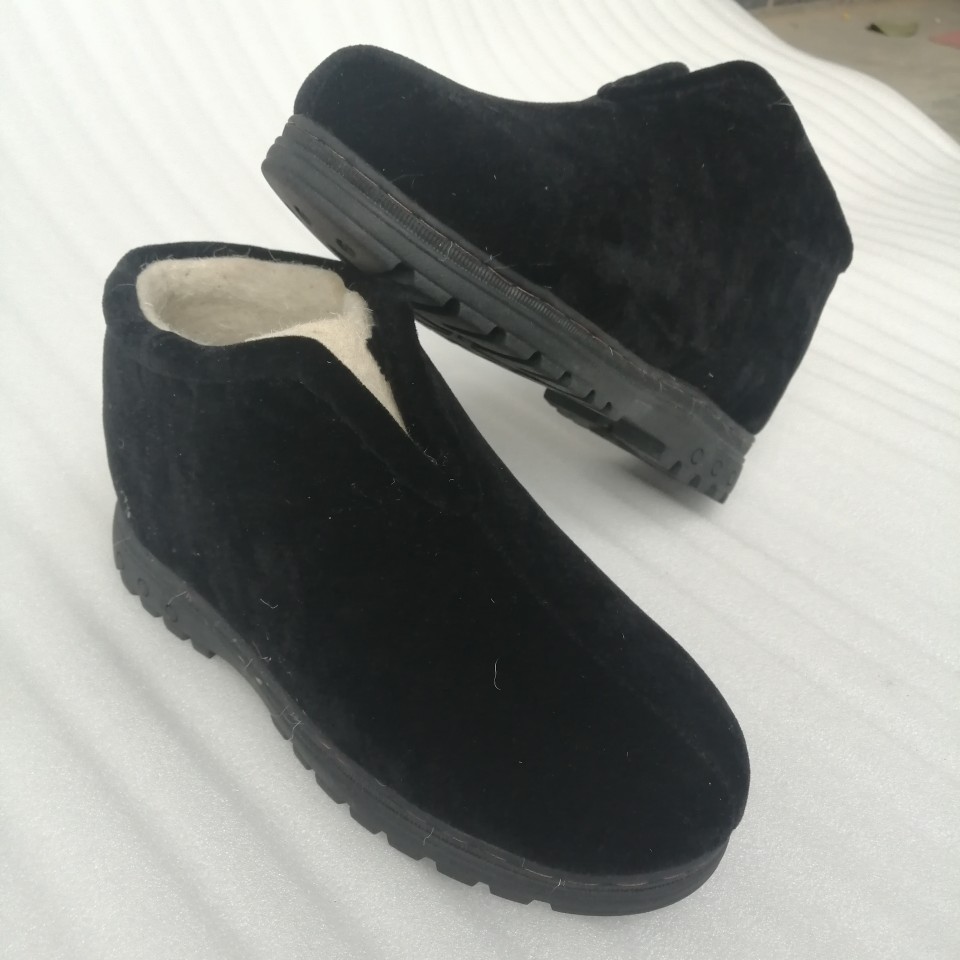 纯羊毛纯手工一体羊毛毡靴保暖舒适男女士复古毡靴成型赶制定制款黑色