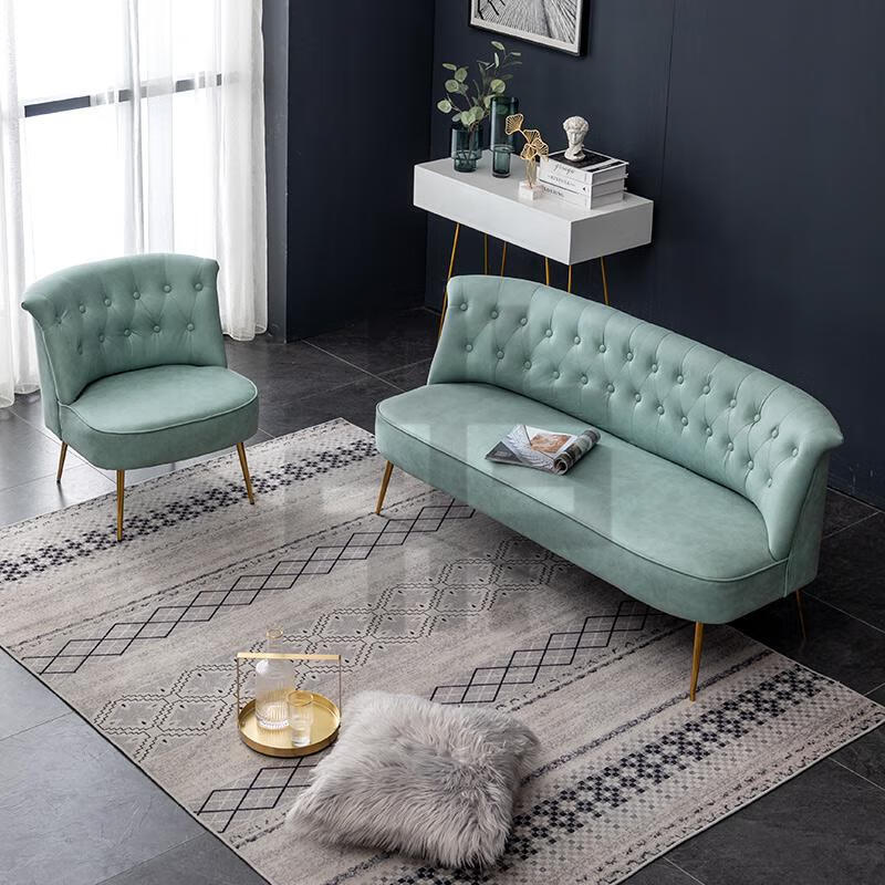 双人户型轻奢网红款童装店面休闲女装店铺沙发 蓝色 蒂芙尼蓝加厚油皮