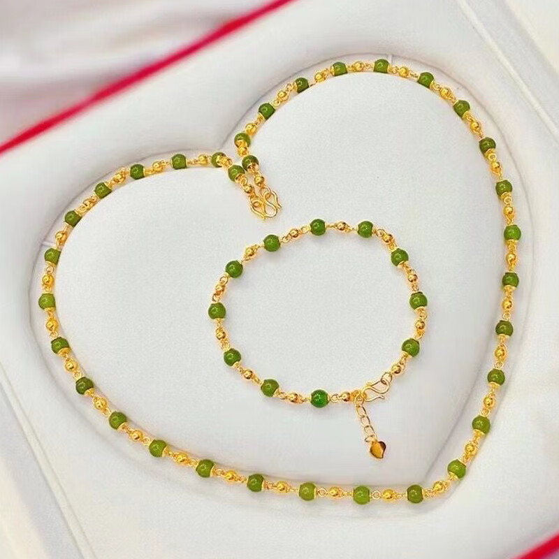 金甸福珠宝999足金和田玉转运珠链黄金转运珠项链和田碧玉手链金镶玉