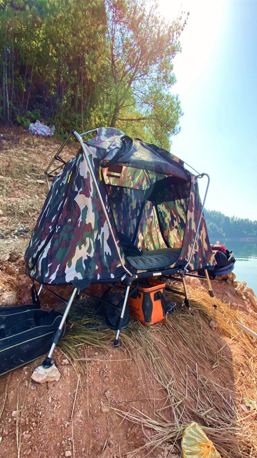 钓鱼离地帐篷防暴雨户外单双人不锈钢野营升降调节折叠帐篷床 单人加