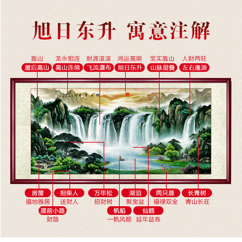 乔梵格山水画国画旭日东升风水靠山图客厅装饰画办公室字画挂画壁画