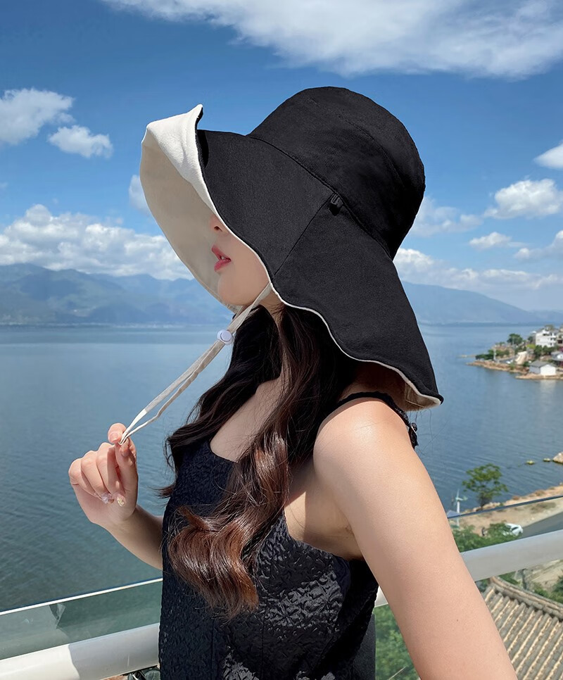 jeep吉普高档精品大帽檐双面戴渔夫帽女春秋季防晒新款遮阳夏遮脸太阳