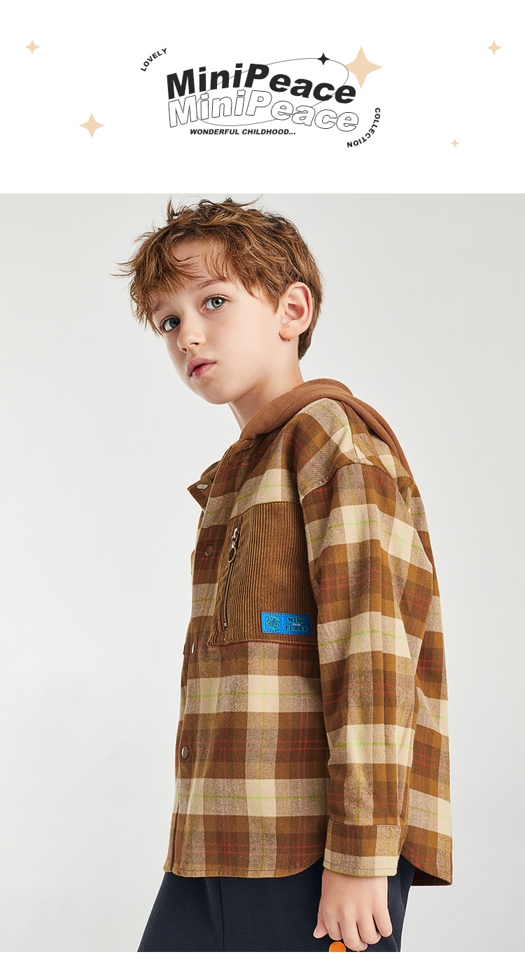 商场同款minipeace太平鸟童装男童连帽衬衫外套秋f1cab330933卡其色