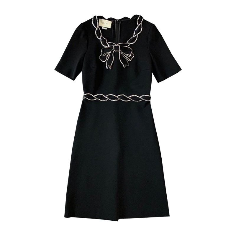 精品gucci古驰黑色蝴蝶结女士连衣裙现货黑色l码