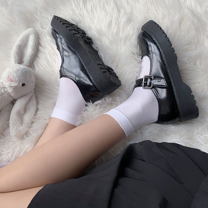 皮鞋袜子短袜英伦风适合穿搭配小皮鞋的袜子女薄花边袜jk少女a黑色5双