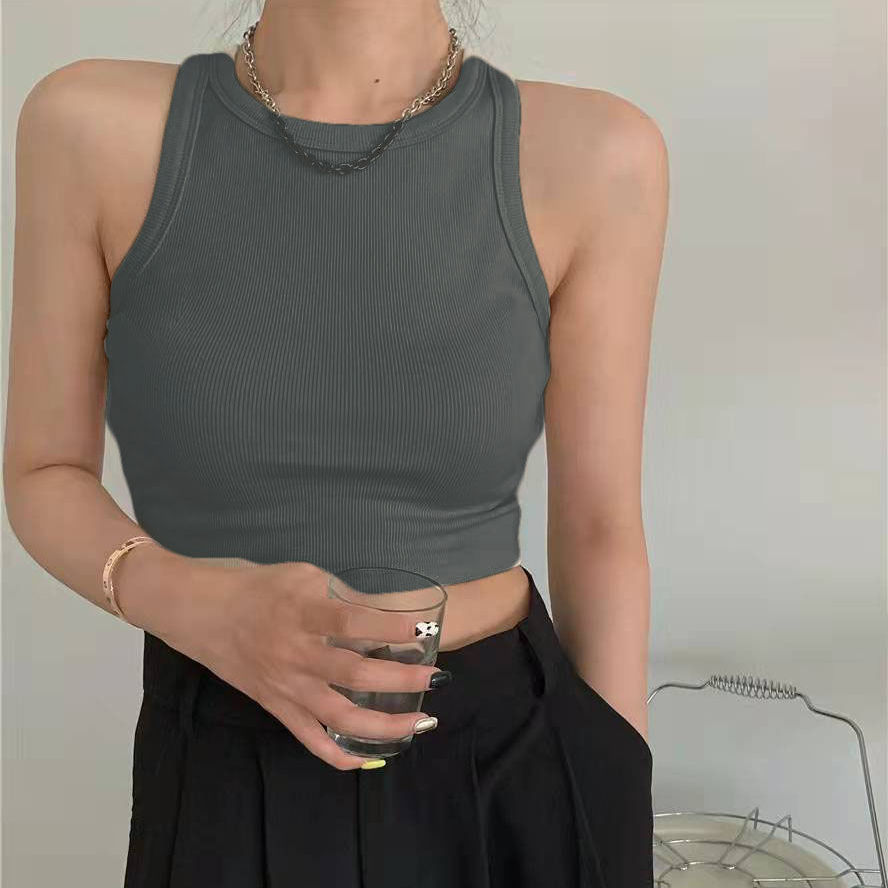 背心女欧美纯色短款工字背心女夏圆领无袖内搭辣妹露肚脐打底衫抹胸