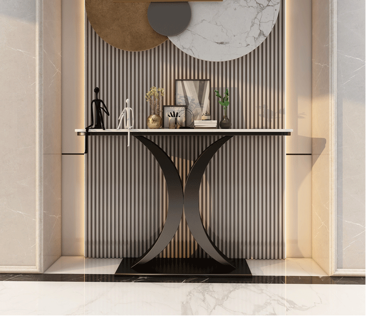 荔澜轻奢意式岩板玄关台现代简约入户靠墙超窄置物长条案端景柜土豪金