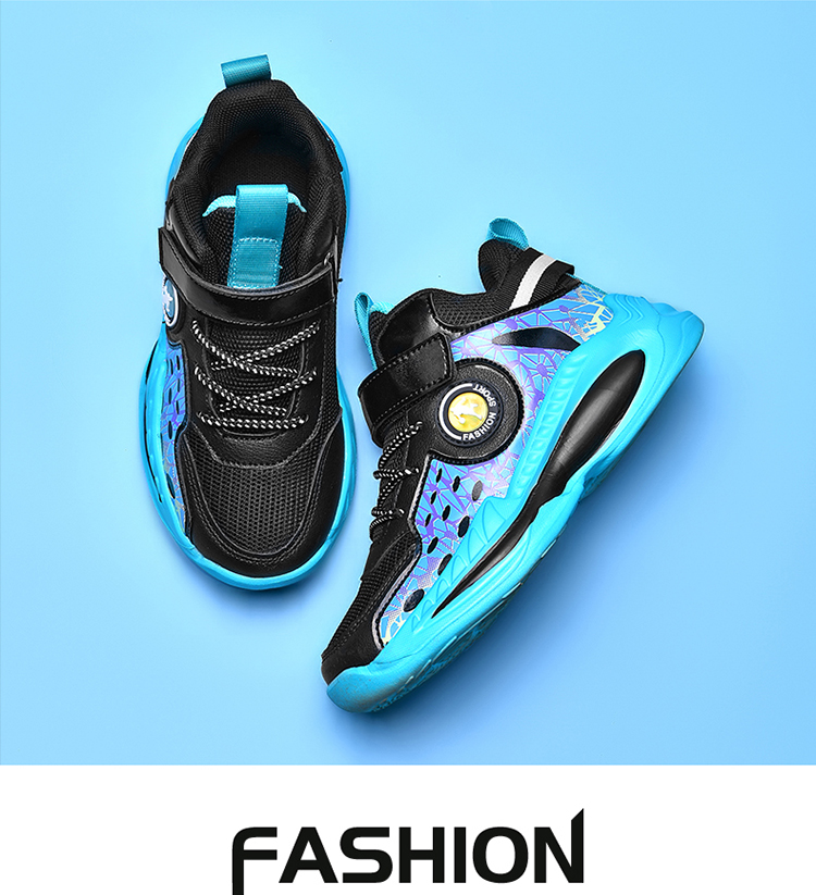 童男驭帅15实战轻便减震回弹比赛鞋abas007夏季网面儿童篮球黑蓝31