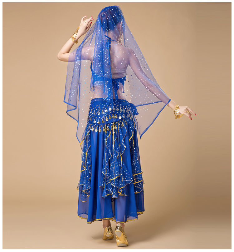 肚皮舞服装新款印度舞蹈演出服女天竺少女表演服套装大红色上衣裙子